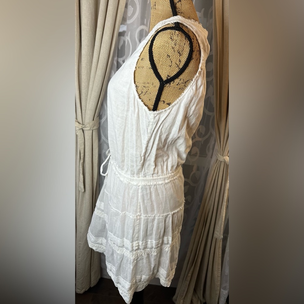 PAIGE White Cotton Boho Tiered Mini Dress | Size Small - Picture 5 of 10